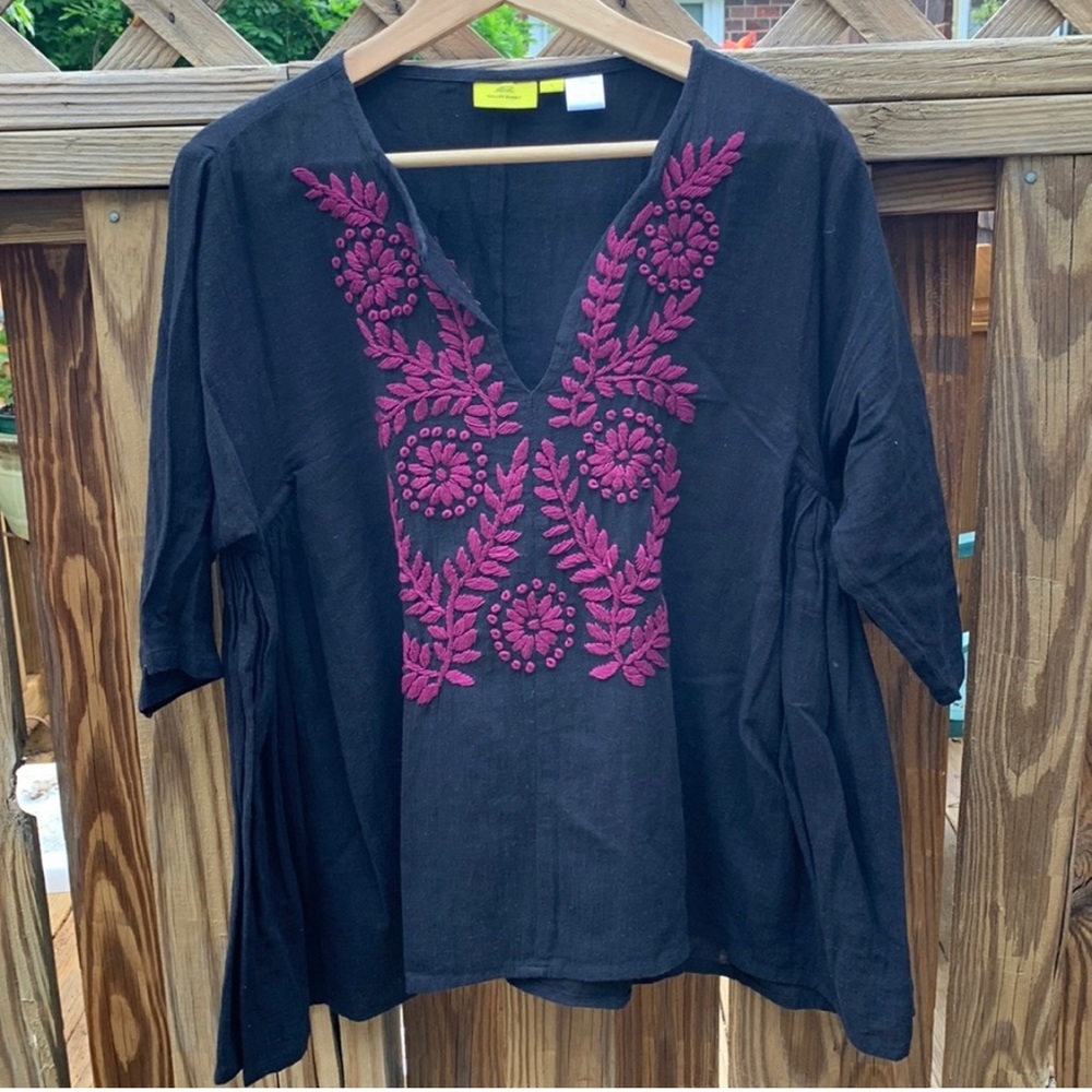 Embroidered boho blouse, flowy feminine flattering fit